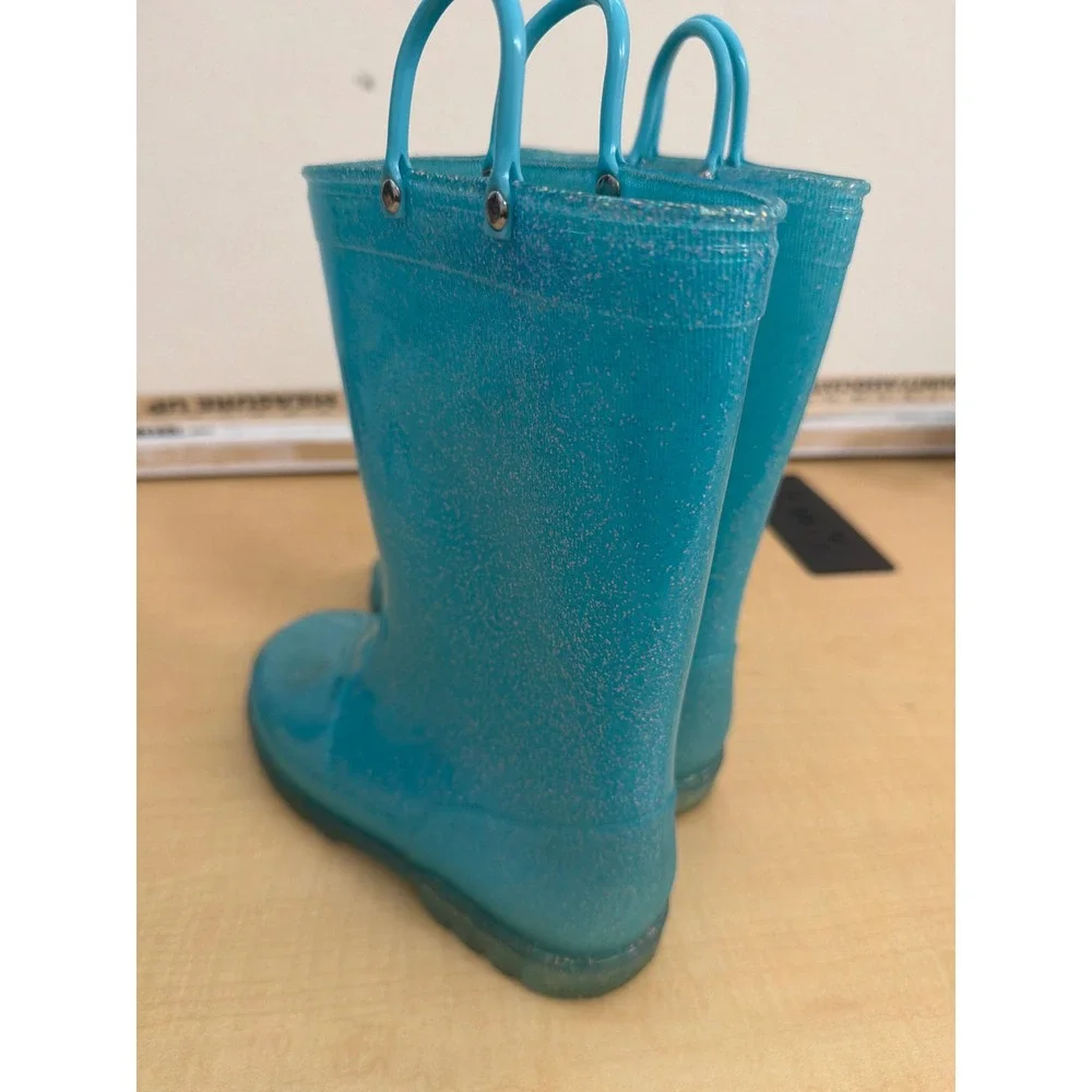 Toddler Turquoise Blue Glitter Jelly Rain Boots Waterproof Pull On Size 3